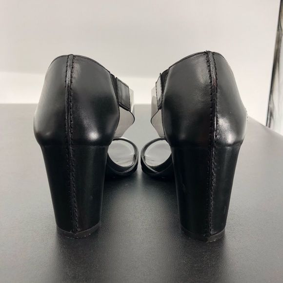 Costume National Leather Round Toe PVC Cutout Heeled Sandals - Picture 7 of 12